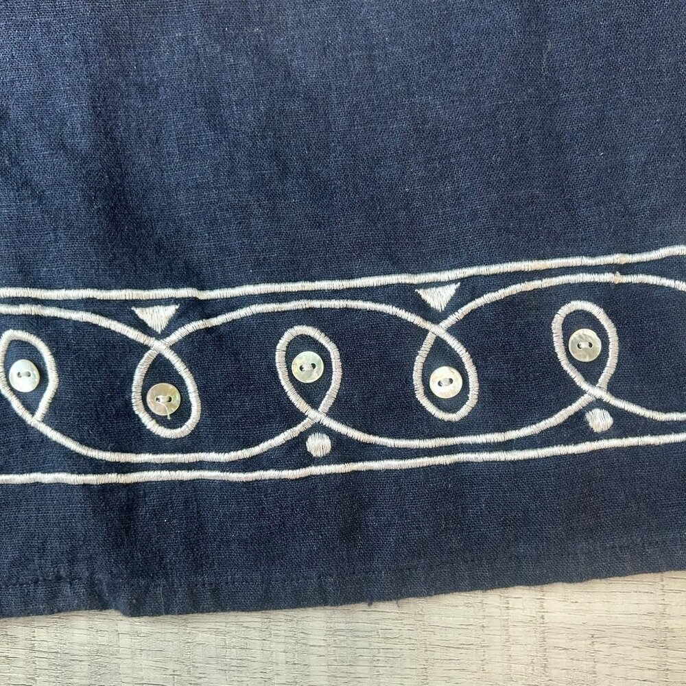Vintage Stonebridge Linen Blend Navy Embroidered Button Down Size 2X H7 - Picture 4 of 6